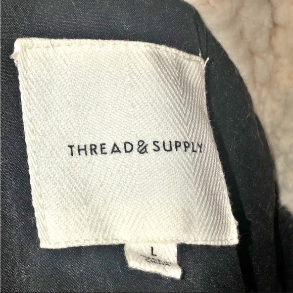 Thread & Supply Milk Cream Soft Shearling Qtr Zip Jacket SzL Pockets Black Trims - Picture 10 of 10